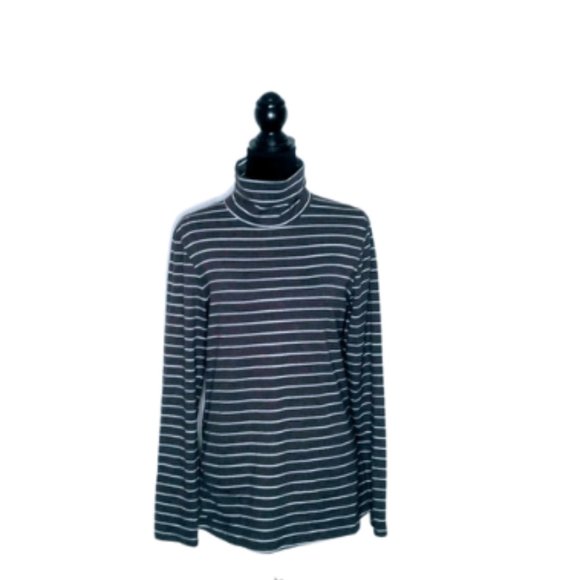 #C27 Women’s Grey with White Stripes Turtleneck Stretch Tee - Picture 2 of 7